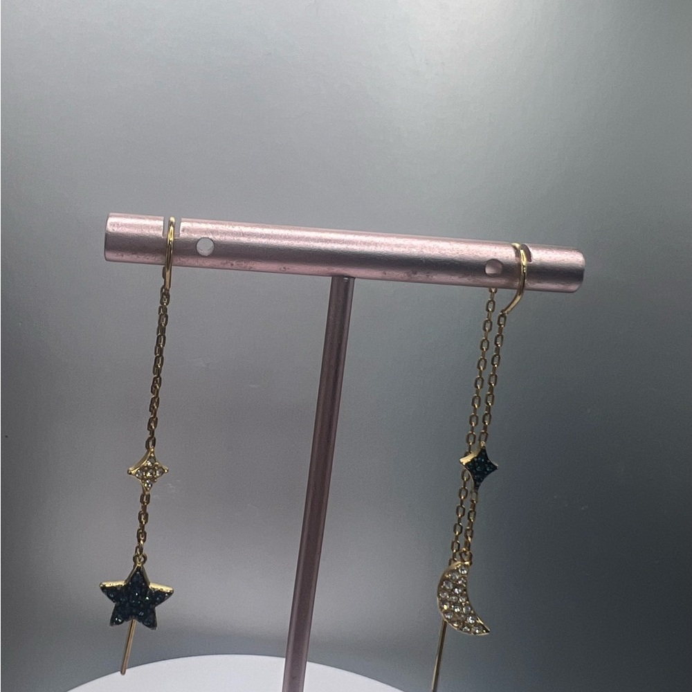 Swarovski Gold and Blue Star Moon Earrings - Picture 8 of 8